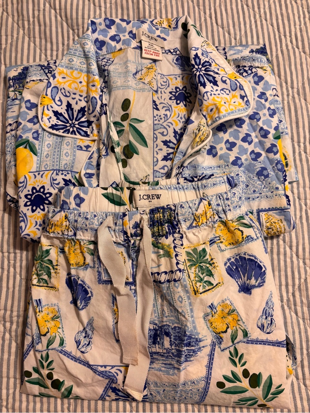 J. Crew Blue, Yellow & Green Floral Shell-Print Cotton Top and Shorts